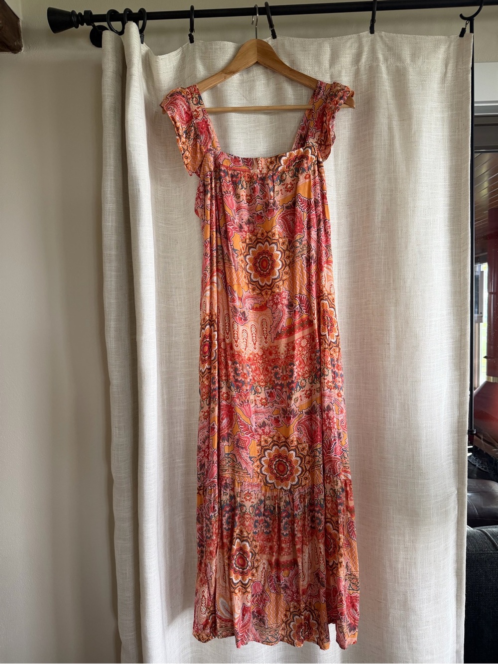 Knox Rose Pink & Orange Paisley Boho Sun ☀️ Maxi Dress